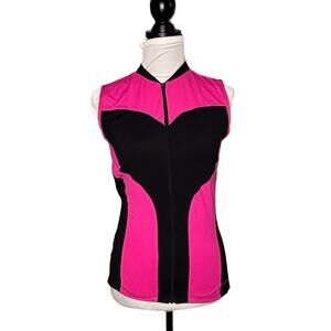 Active Angelz Half Zip Sleeveless Cycle Top Hot Pink Black Size XL